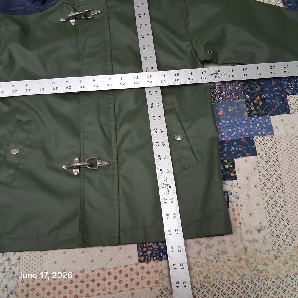 Vtg 90s Gymboree Gymsport Fireman Raincoat Jacket Green Blue Metal Clasp XL 5 6